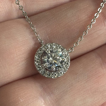 Nordstrom Silver Halo Pendant Cubic Zirconia Necklace NWT