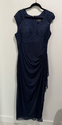 Alex Evenings Womens Embellished Empire Waist Drape Evening Dress 14 Blue