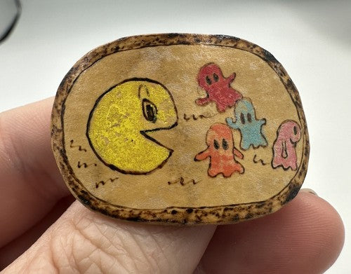 Hand Painted Pacman & Ghosts Pin Brooch Hat Lapel Backpack Pac Man Ghost