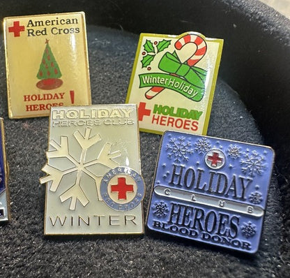 Lot of 7 Vtg American Red Cross Pins CHRISTMAS WINTER Holiday Heroes Lapel PIN