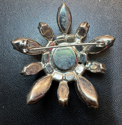 Vintage Prong Set Blue Rhinestone Snowflake Starburst Brooch