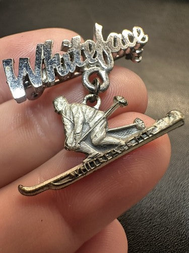 Vintage Whiteface  Mountain Skiing Ski Dangle Lapel Pin NEW YORK NY