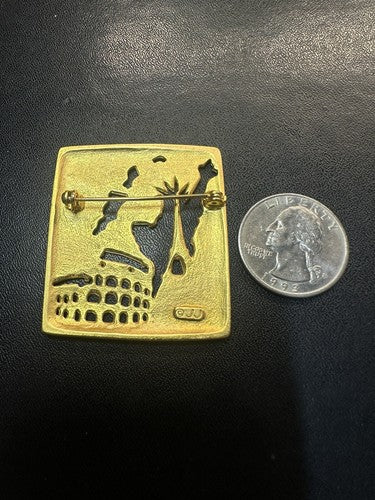 Vintage JJ Jonette Eiffel Tower Colosseum Statue of Liberty Pewter Brooch