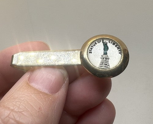 Amazing Statue of Liberty Reverse Carved Crystal Gold Tone Tie Tack Clip