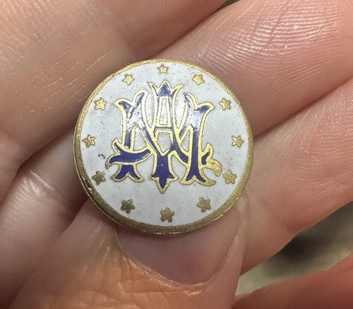 Antique Ave Maria Marian C-clasp Lapel Pin Enamel