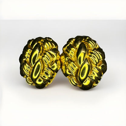 Vintage Ciner Huge Shiny Gold Plated Run Way Statement Clip On Earrings