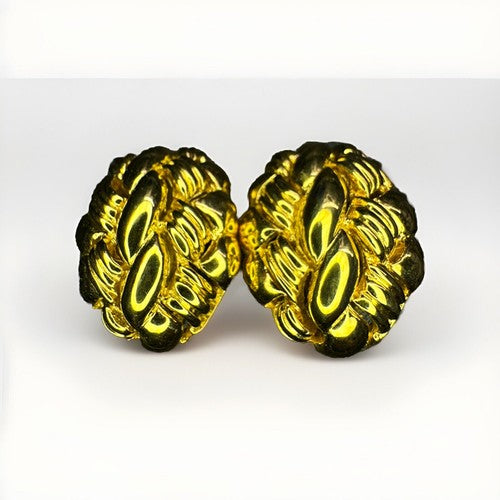 Vintage Ciner Huge Shiny Gold Plated Run Way Statement Clip On Earrings