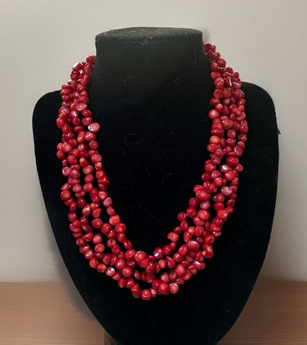 Lucas Lameth LUC 925 Sterling Red Coral Nugget Multi-Strand Necklace 20” 138g