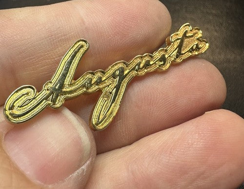 Gold Tone Augusta Cursive Lapel Pin Collectable Souvenir Georgia Maine