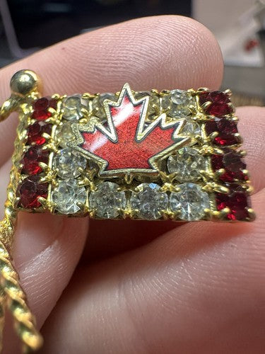 Vintage Canadian Flag Crystal Embellished brooch