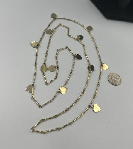 Gold Tone Vintage Long Dangle Heart Station Link Necklace