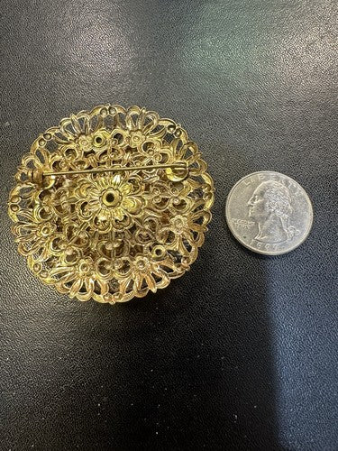 Vintage West Germany Sugar Glass, Floral Pattern. Gold Tone Filigree.