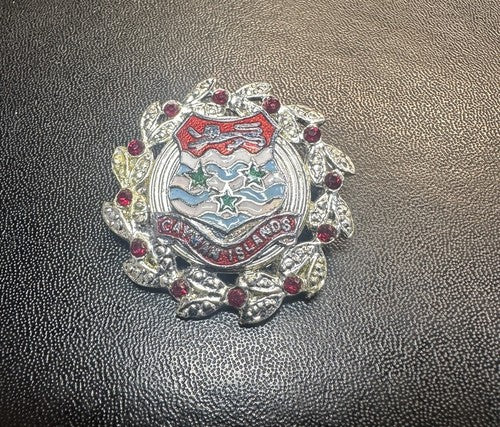 Cayman Islands Crest Shield Souvenir Lapel Pin Brooch Rhinestone