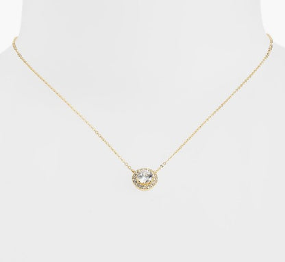 Nordstrom Gold Tone Halo Pendant Cubic Zirconia Necklace NWT