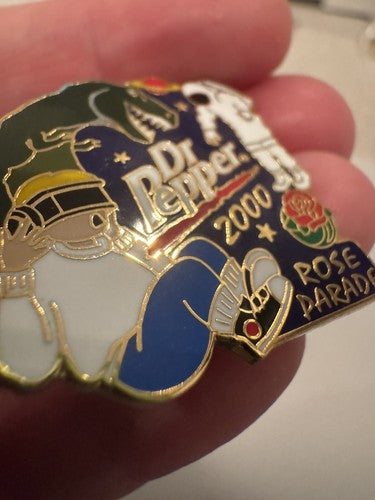 Vtg 2000 Rose Parade Pin Dr Pepper Dinosaur Astronaut White Enamel