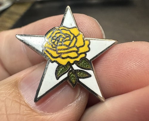 Texas Lone Star state Desert Yellow Rose On White Star Lapel Pin Logo