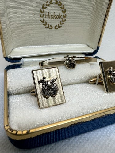 Shriners Vintage HICKOK Cuff Links & Tie Bar Clip Masonic NEW OLD STOCK IN BOX