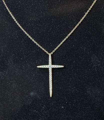 Elegant Nadri Crystal Rhinestone Gold Tone Cross Pendant 25" Necklace