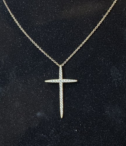 Elegant Nadri Crystal Rhinestone Gold Tone Cross Pendant 25" Necklace
