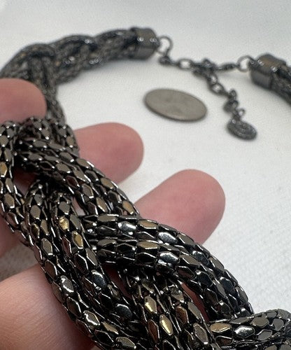 Graziano Gunmetal Dragonscale Large Braided Statement Necklace 22.5”
