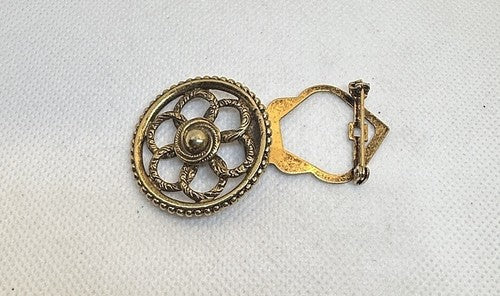 Vintage ART Arthur Pepper Brooch Pin Scarf Clip Filigree Victorian Gold Tone