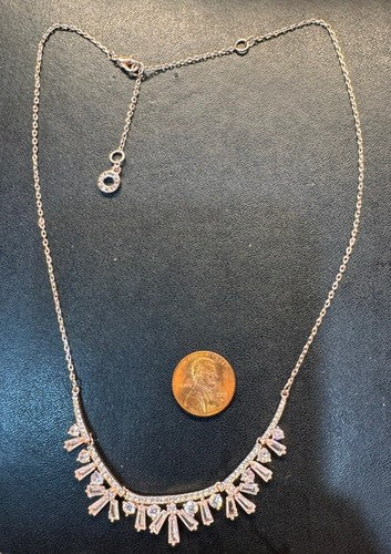 Anne Klein Rose Gold Tone Crystal Floral necklace 16-20”