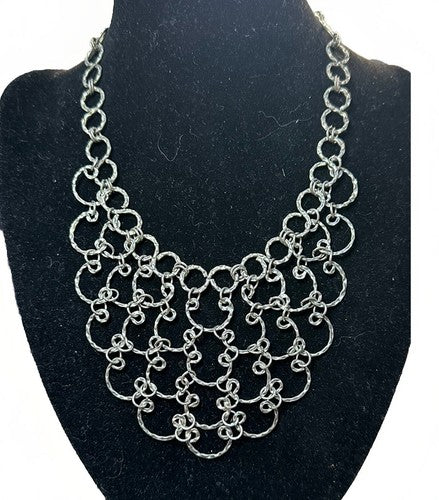 Gunmetal Chainmail Mesh Bib Necklace 17” 4.5” Drop