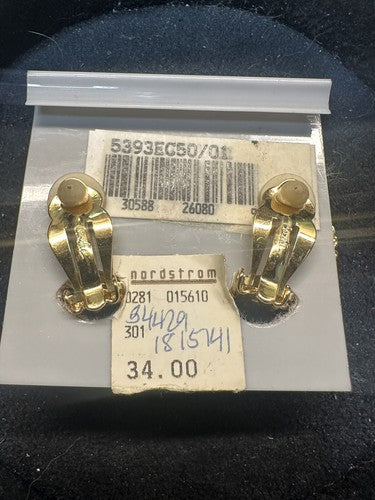 Vintage NWT CAROLEE Signed Faux Mabe Pearl Gold Tone Elegant Earrings Clip-on