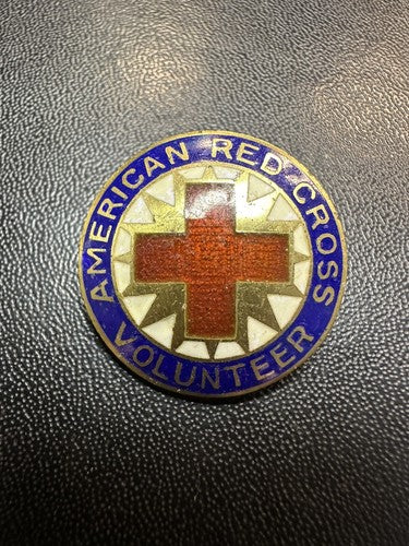 VINTAGE WWII RED WHITE BLUE ENAMEL AMERICAN RED CROSS VOLUNTEER PIN