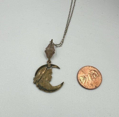 Signed Piddily Links Vintage Necklace Pendant Crescent Moon Glass 1980s RARE