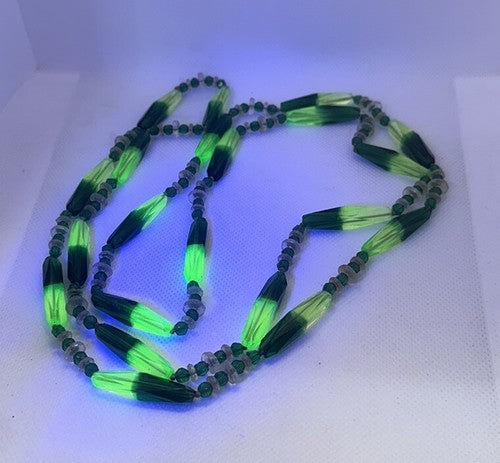 Antique Czech Uranium Vaseline Glass Faceted Bead Necklace Art Deco Flapper 50"