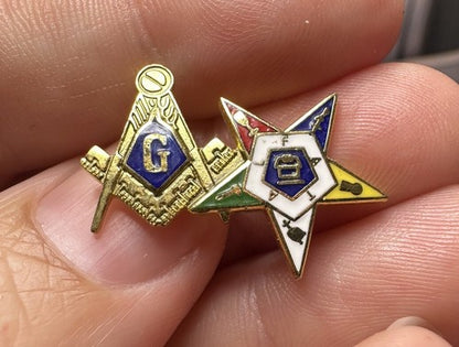 Vintage ORDER OF EASTERN STAR & MASON Logo Symbols Lapel Pin Masonic