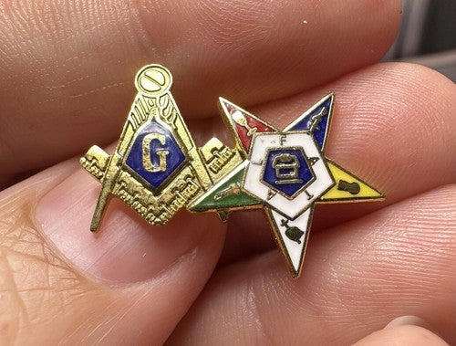 Vintage ORDER OF EASTERN STAR & MASON Logo Symbols Lapel Pin Masonic