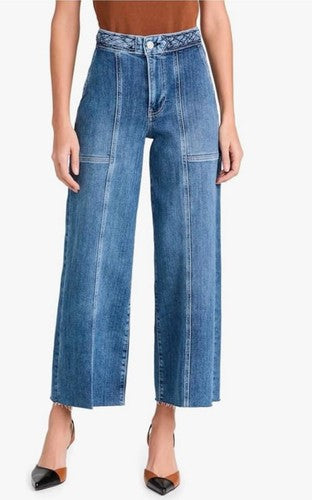 Frame Womens Braided Waistband Wide Leg Crop Jeans, Size 27 Retail $288