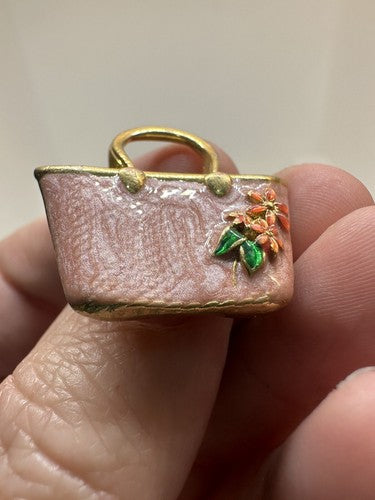 Vtg Avon Barbie Pink Enamel Pin Hand Bag Purse Tote