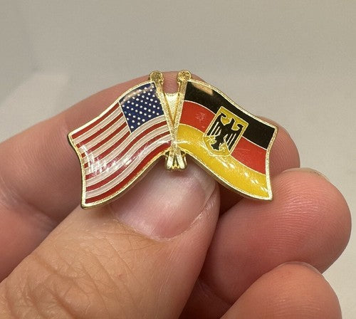 VTG Lapel Pinback Hat Pin Gold Tone American Germany Frendship Flag Pin 