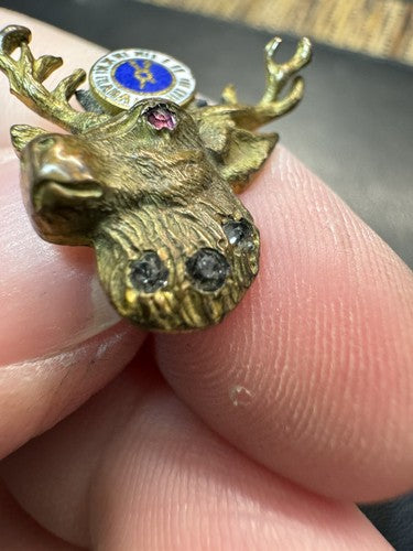 Antique Elks 3 Stone Screw Back Pin B.P.O.E. Elk Club