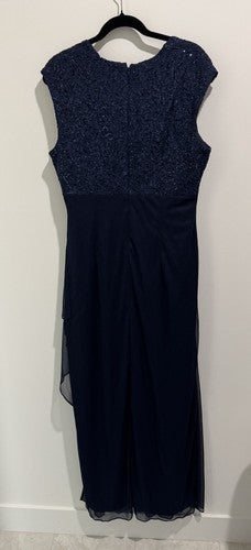 Alex Evenings Womens Embellished Empire Waist Drape Evening Dress 14 Blue