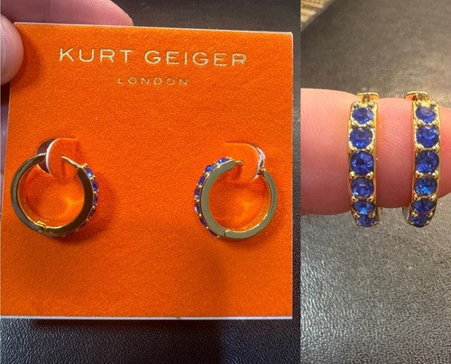 Kurt Geiger London Blue Round Leverback Earrings Be Kind $48 Gold Huggie Hoops