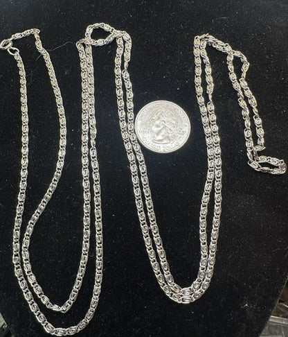 Vintage 50” Silver Tone Flat Scroll Link Chain Necklace 50 Inch