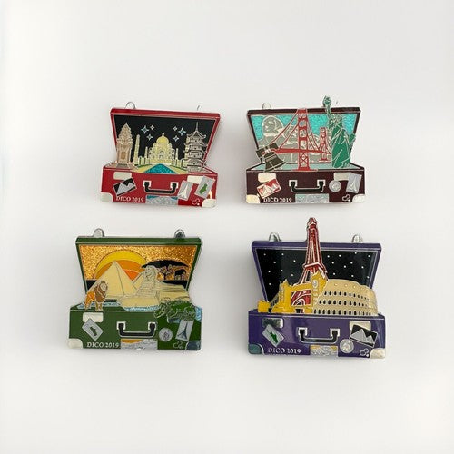 4x Destination Imagination DI Trading Pin 2019 Colorado Suitcases Continents USA
