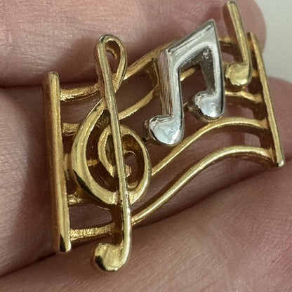 Vintage Music Them Treble Clef & Notes Brooch Pin Gold Tone Silver Mixed Metals
