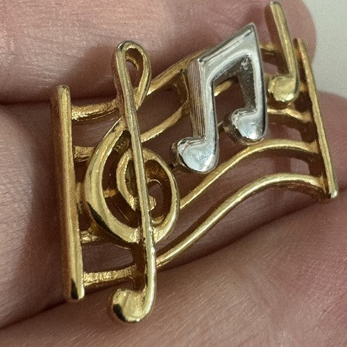 Vintage Music Them Treble Clef & Notes Brooch Pin Gold Tone Silver Mixed Metals