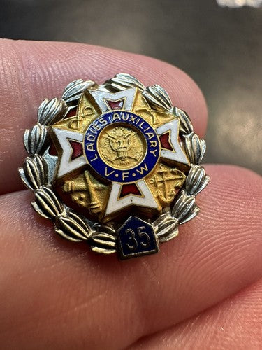Vintage VFW Ladies Auxiliary 25 30 35-Yr Lapel Pin Lot 10K GF Sterling Silver