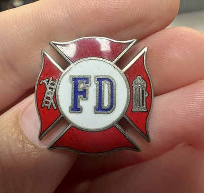 Vintage Fire Department FD Maltese Cross Enamel Lapel Pin Tie Tac/Tack