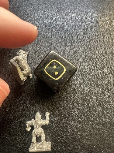 Lot of 4 metal miniatures and 1 Hand Painted Die One Figure Marked 1978