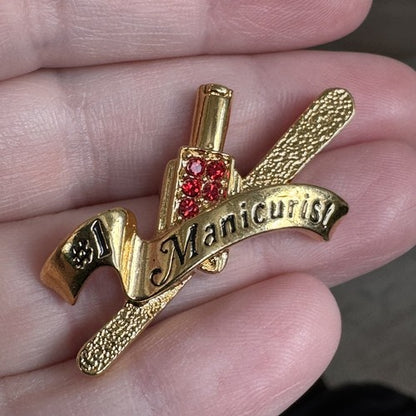 Vintage 1997 Avon #1 Manicurist Banner Nail Polish File Rhinestone Tack Pin Tech
