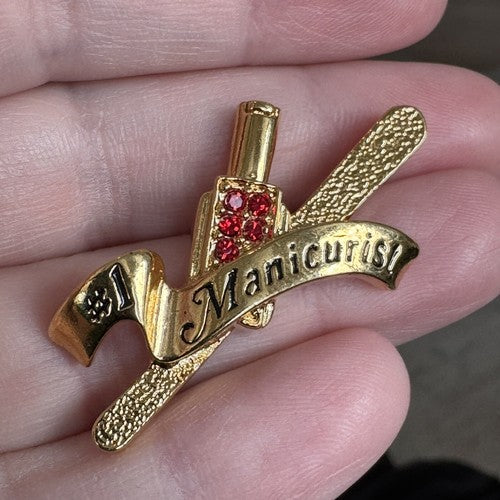 Vintage 1997 Avon #1 Manicurist Banner Nail Polish File Rhinestone Tack Pin Tech