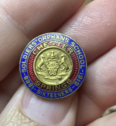 Soldier’s Orphans School Lapel Pin Chester Springs 1868 1912 Sixteeners Antique