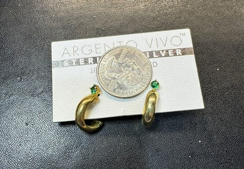 Argento Vivo 18k Gold Over Sterling Silver Huggie Hoop Earrings Green Stone $68